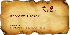Kránicz Elemér névjegykártya
